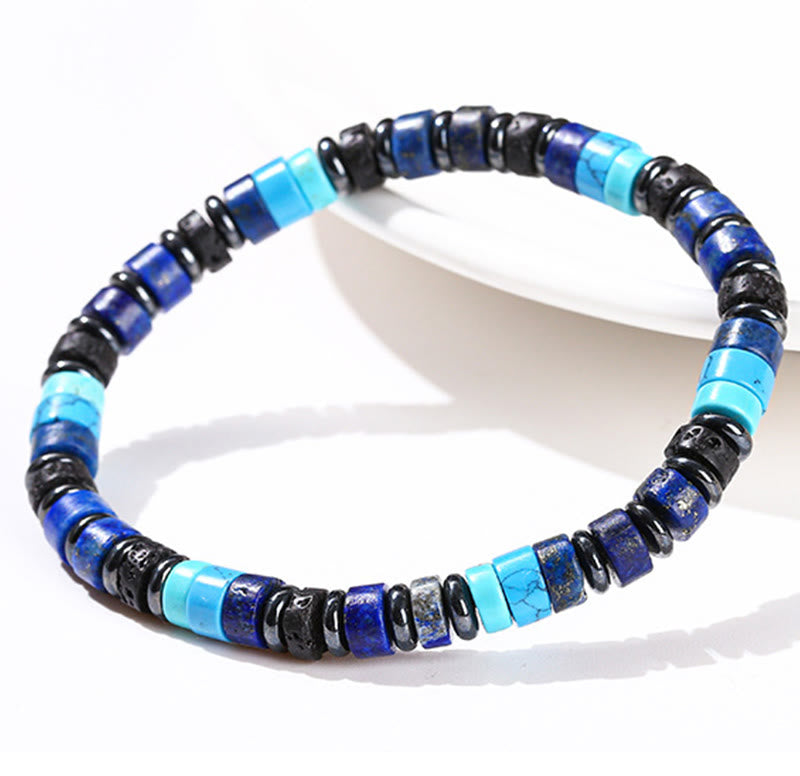 Nimara Ritual Hematite Turquoise Lazurite Lava Rock Black Glitter Stone Support Bracelet