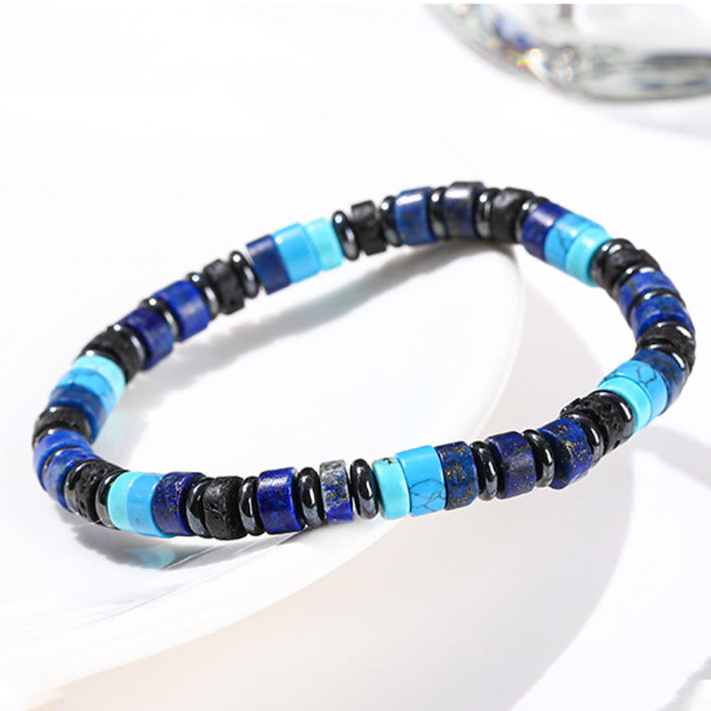 Nimara Ritual Hematite Turquoise Lazurite Lava Rock Black Glitter Stone Support Bracelet