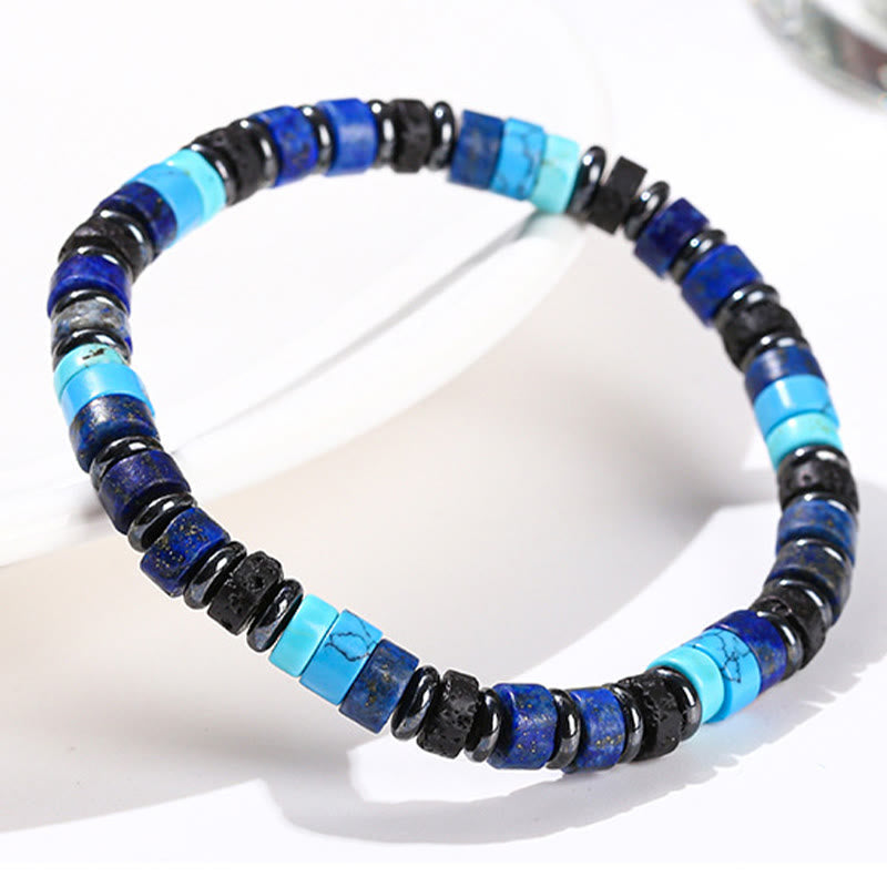 Nimara Ritual Hematite Turquoise Lazurite Lava Rock Black Glitter Stone Support Bracelet