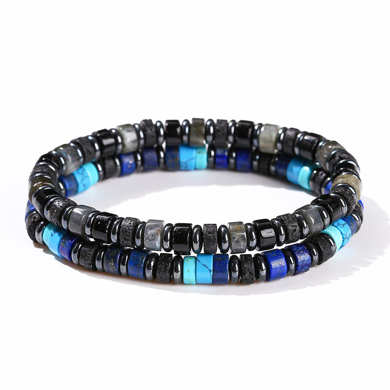 Nimara Ritual Hematite Turquoise Lazurite Lava Rock Black Glitter Stone Support Bracelet
