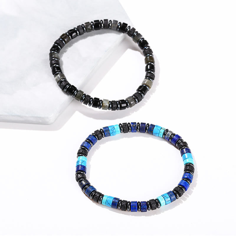 Nimara Ritual Hematite Turquoise Lazurite Lava Rock Black Glitter Stone Support Bracelet
