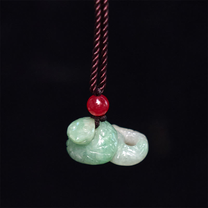 Nimara Ritual Chinese Zodiac Year of the Snake Natural Jade Luck Necklace Pendant