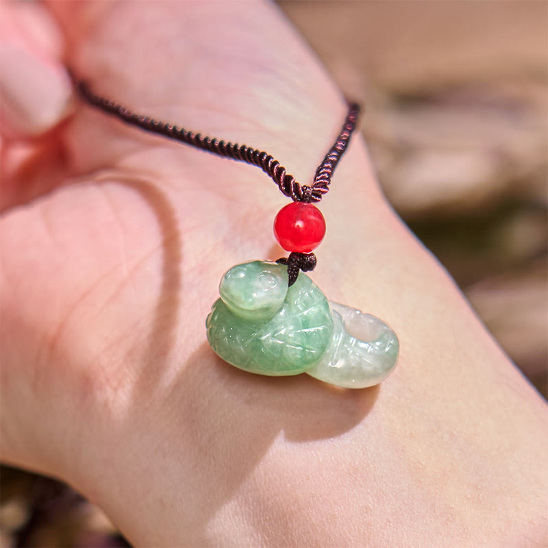 Nimara Ritual Chinese Zodiac Year of the Snake Natural Jade Luck Necklace Pendant