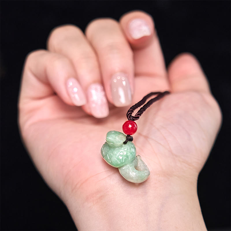 Nimara Ritual Chinese Zodiac Year of the Snake Natural Jade Luck Necklace Pendant