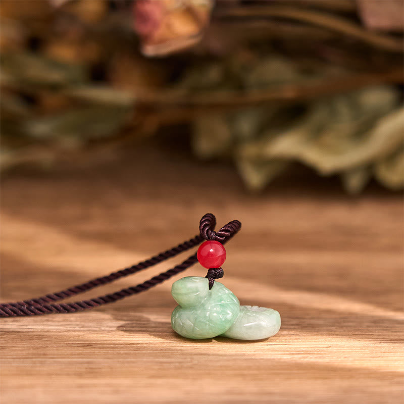 Nimara Ritual Chinese Zodiac Year of the Snake Natural Jade Luck Necklace Pendant