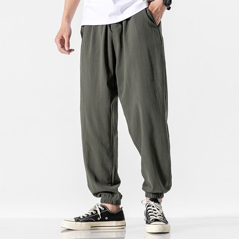 Nimara Ritual Solid Color Drawstring Cotton Men's Pants With Pockets