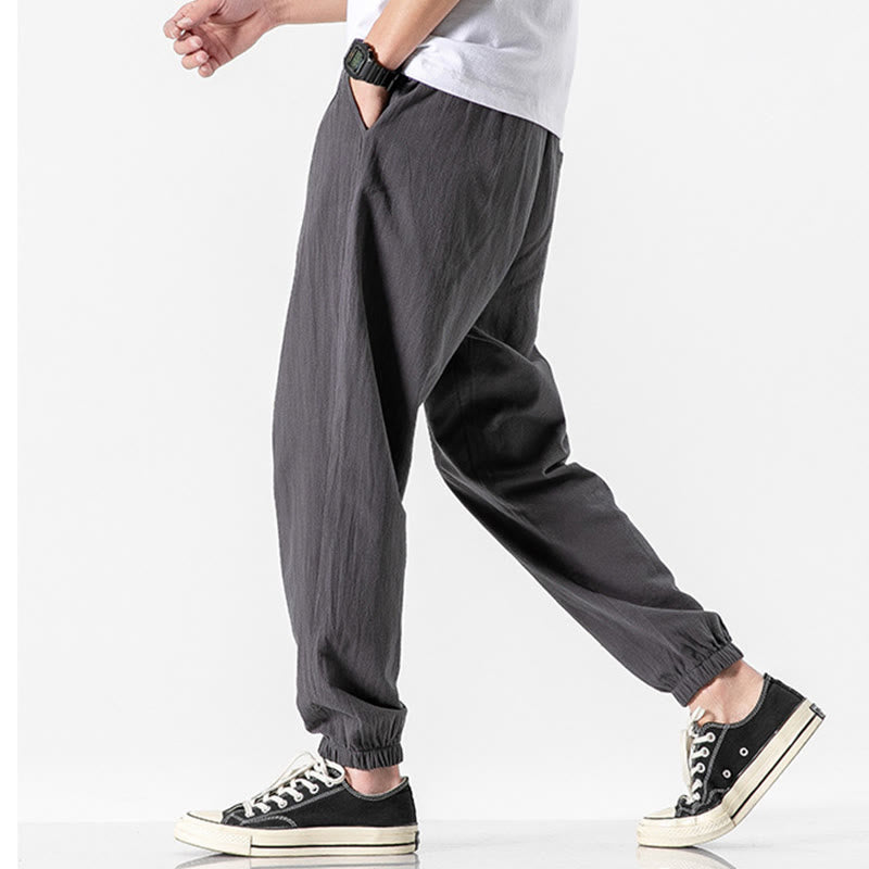 Nimara Ritual Solid Color Drawstring Cotton Men's Pants With Pockets