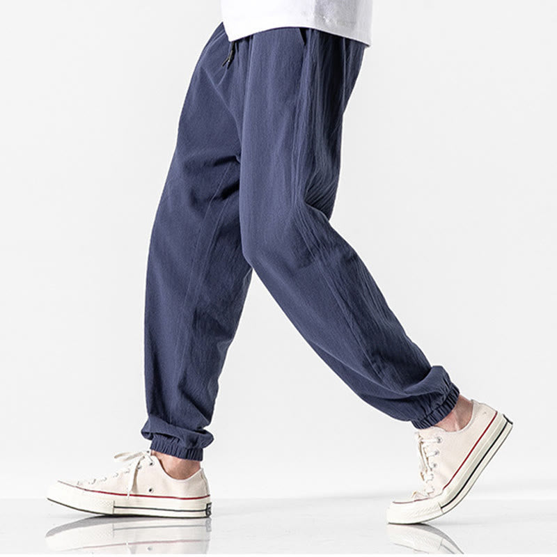Nimara Ritual Solid Color Drawstring Cotton Men's Pants With Pockets