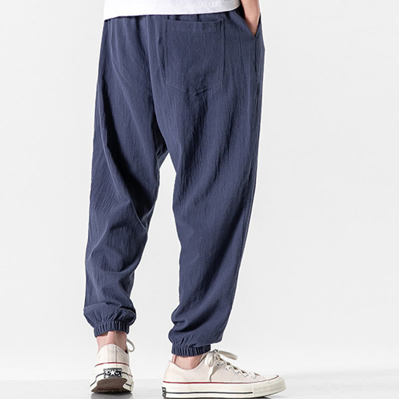 Nimara Ritual Solid Color Drawstring Cotton Men's Pants With Pockets