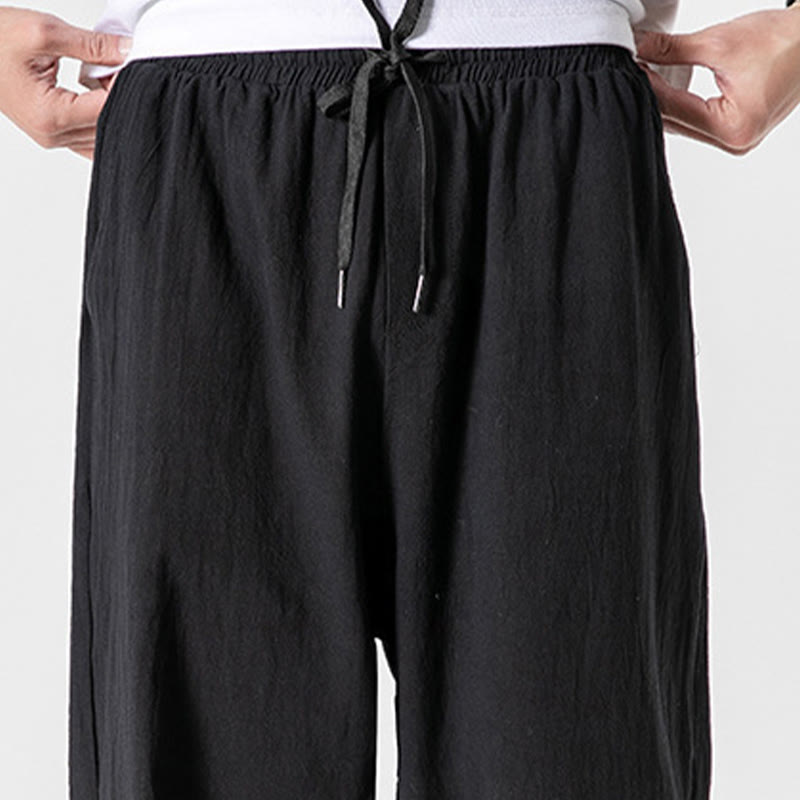 Nimara Ritual Solid Color Drawstring Cotton Men's Pants With Pockets
