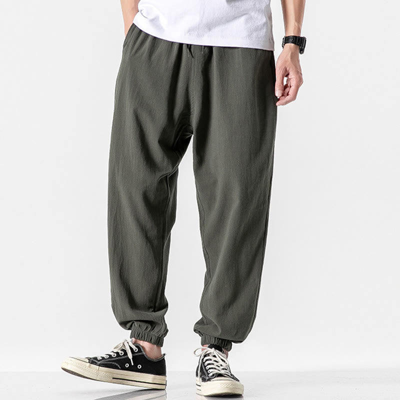 Nimara Ritual Solid Color Drawstring Cotton Men's Pants With Pockets