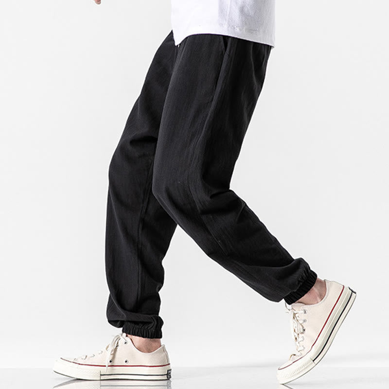 Nimara Ritual Solid Color Drawstring Cotton Men's Pants With Pockets