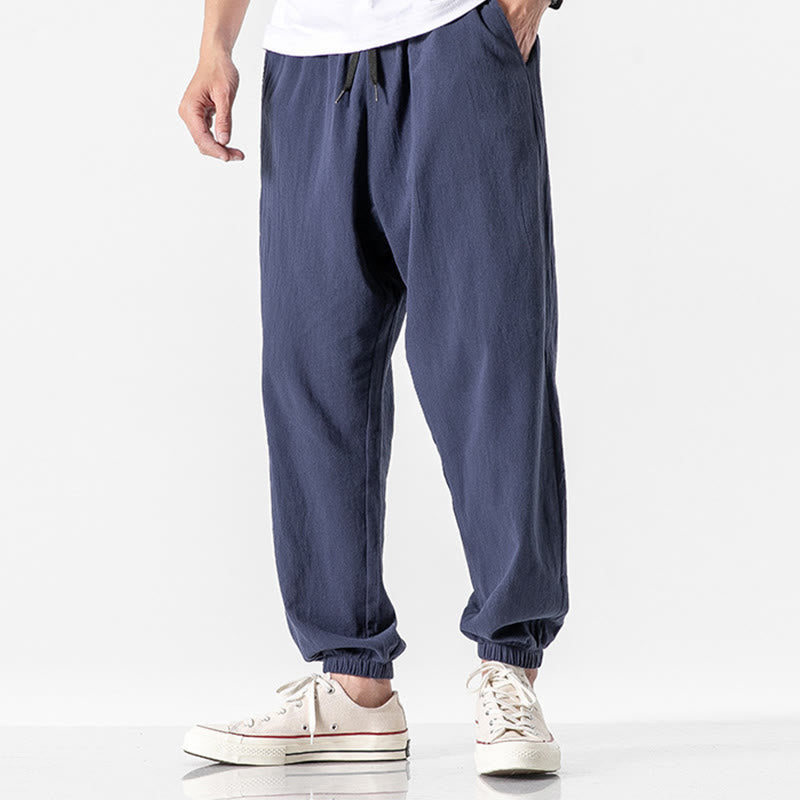 Nimara Ritual Solid Color Drawstring Cotton Men's Pants With Pockets