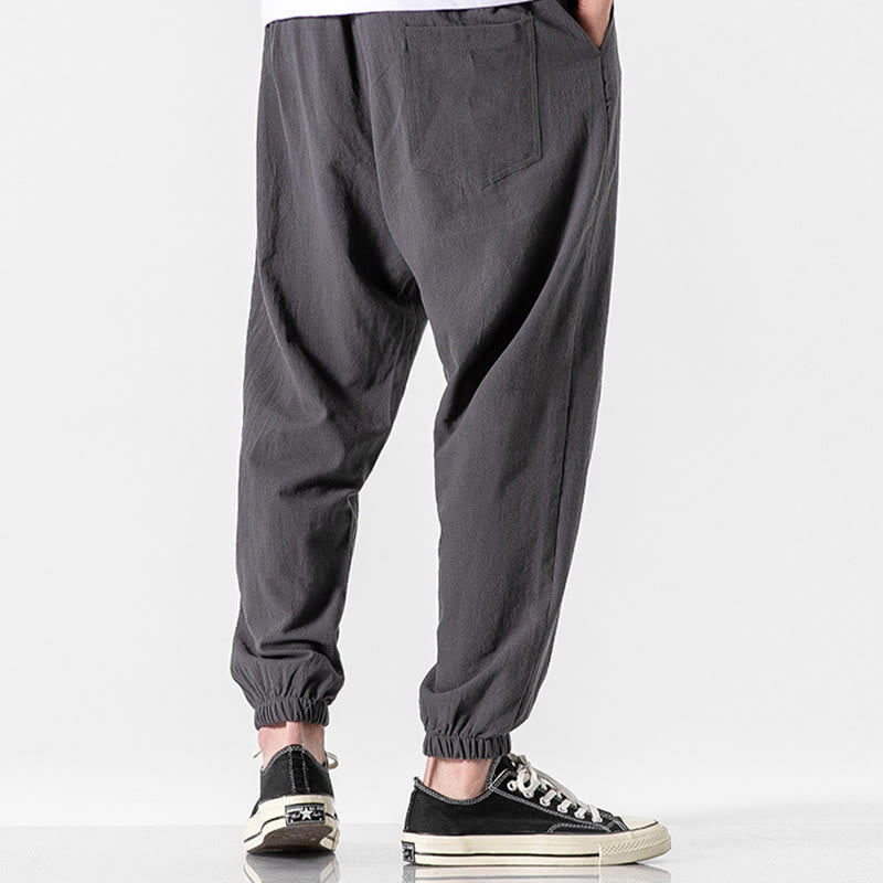 Nimara Ritual Solid Color Drawstring Cotton Men's Pants With Pockets