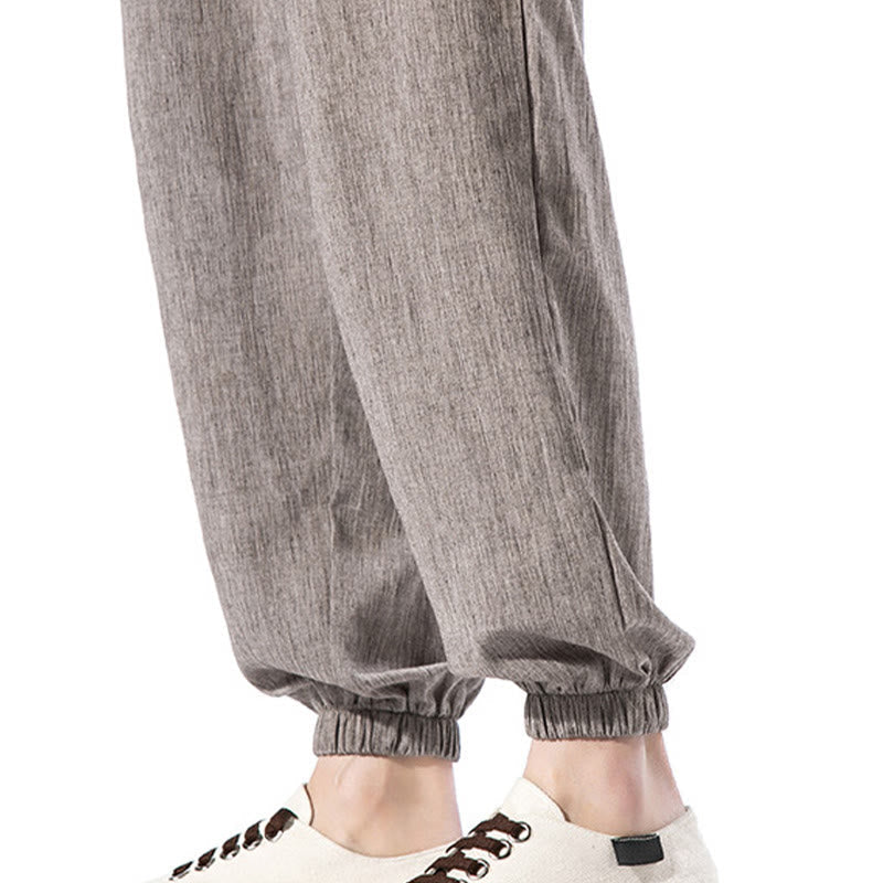 Nimara Ritual Casual Solid Color Drawstring Linen Men's Pants With Pockets
