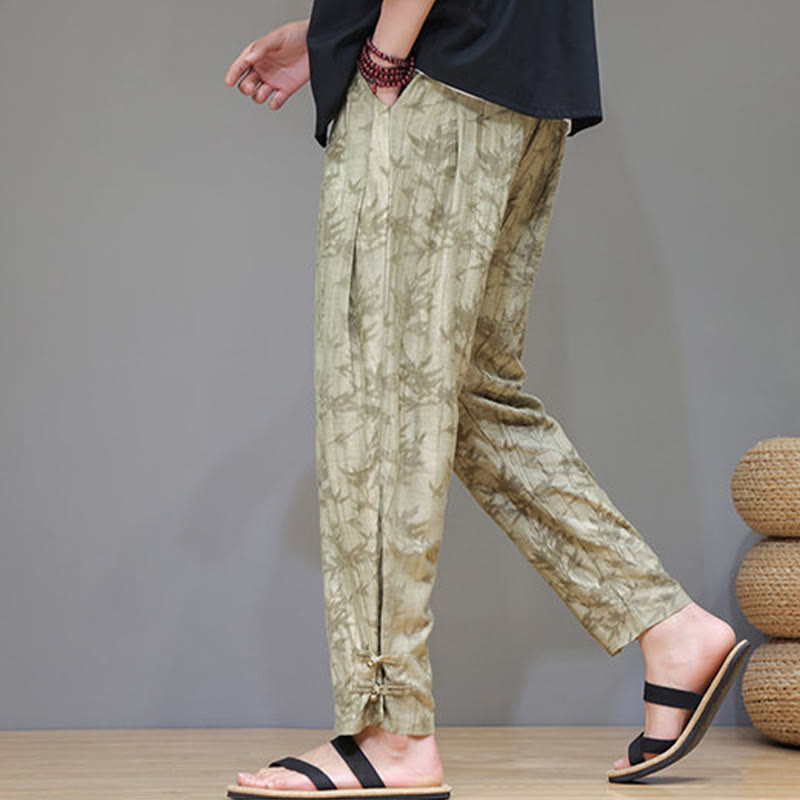 Nimara Ritual Bamboo Ankle Frog-button Drawstring Men's Pants With Pockets