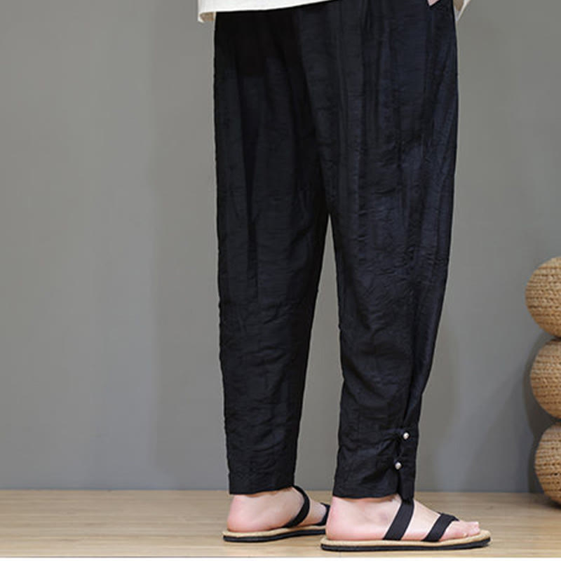 Nimara Ritual Bamboo Ankle Frog-button Drawstring Men's Pants With Pockets