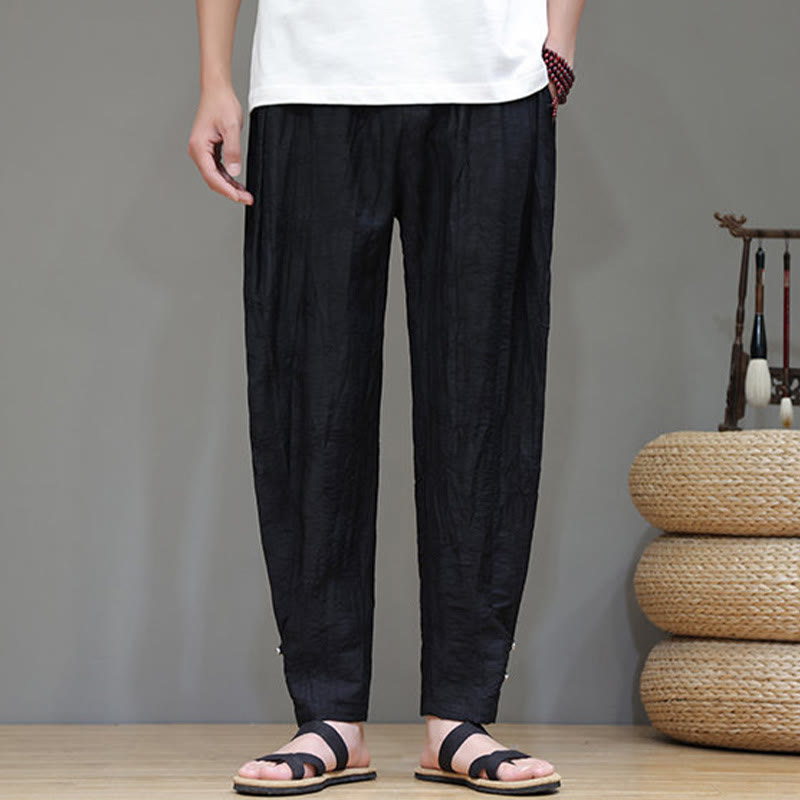 Nimara Ritual Bamboo Ankle Frog-button Drawstring Men's Pants With Pockets