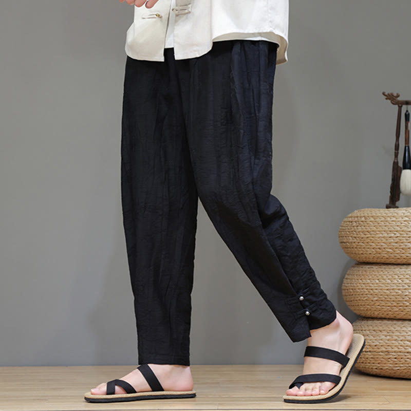 Nimara Ritual Bamboo Ankle Frog-button Drawstring Men's Pants With Pockets