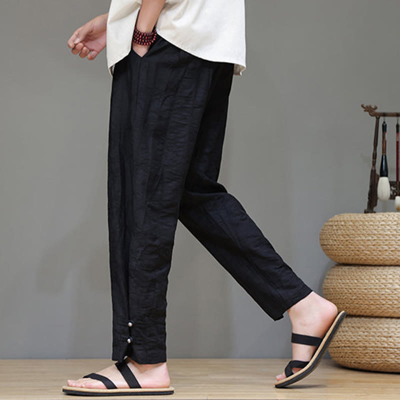 Nimara Ritual Bamboo Ankle Frog-button Drawstring Men's Pants With Pockets