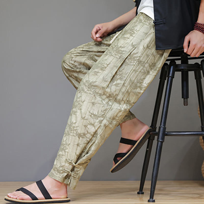 Nimara Ritual Bamboo Ankle Frog-button Drawstring Men's Pants With Pockets