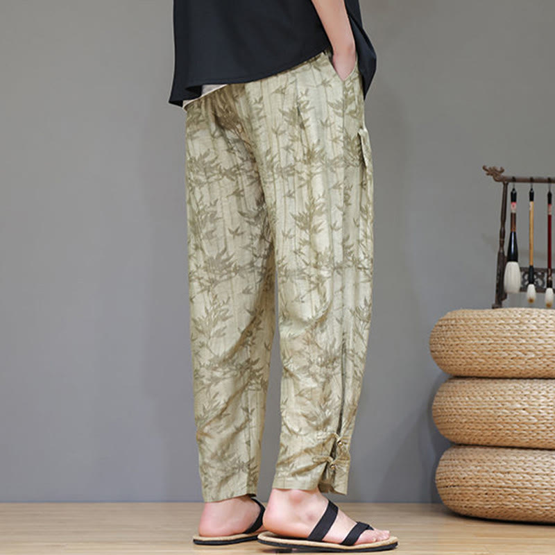 Nimara Ritual Bamboo Ankle Frog-button Drawstring Men's Pants With Pockets