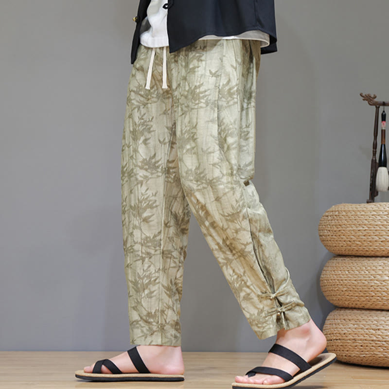 Nimara Ritual Bamboo Ankle Frog-button Drawstring Men's Pants With Pockets