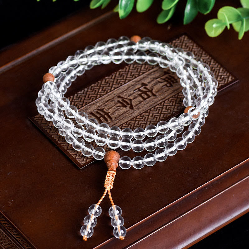 Nimara Ritual 108 Mala Beads Natural Stone White Crystal Sandalwood Healing Bracelet