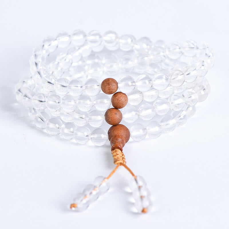 Nimara Ritual 108 Mala Beads Natural Stone White Crystal Sandalwood Healing Bracelet