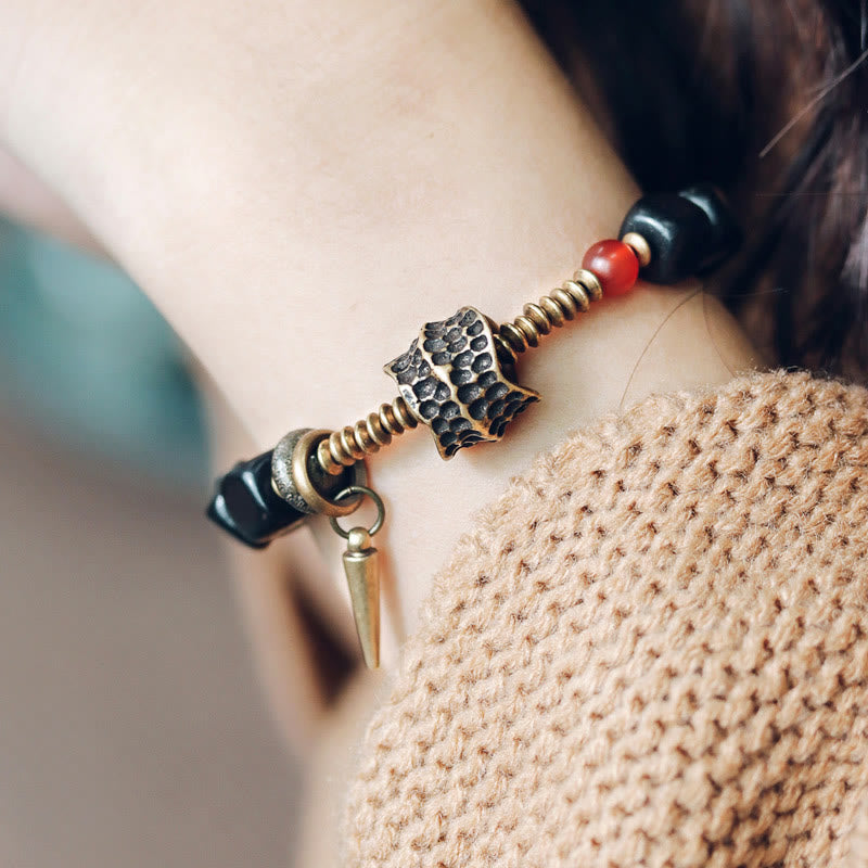 Nimara Ritual Ebony Wood Copper Brass Red Agate Peace Bracelet