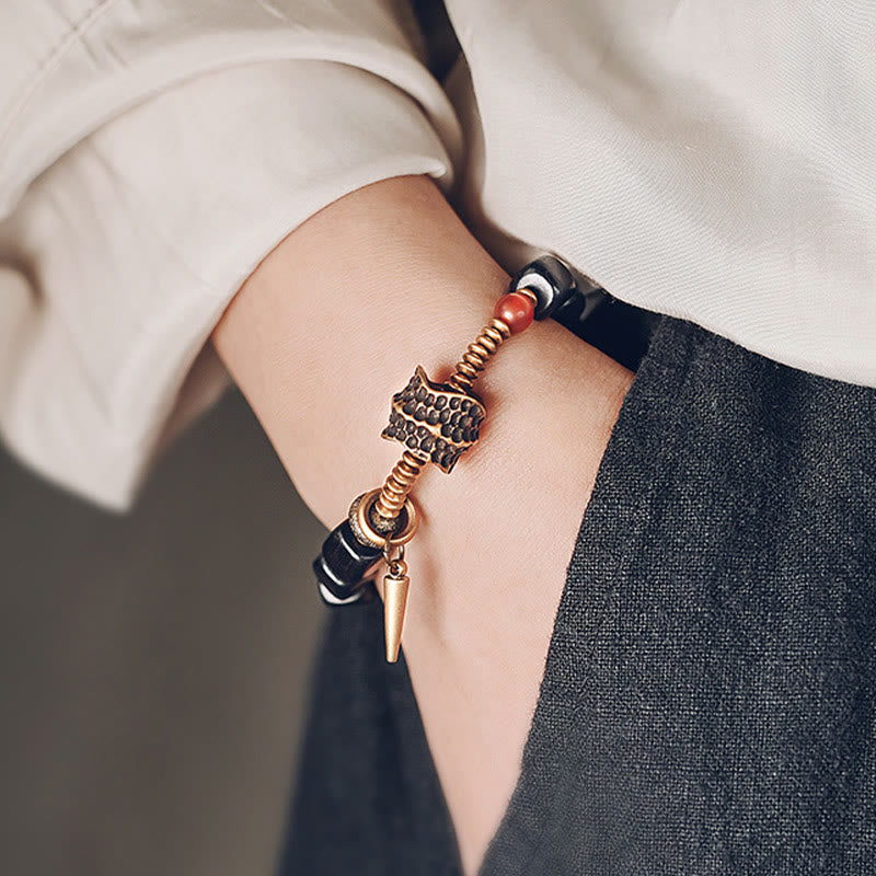 Nimara Ritual Ebony Wood Copper Brass Red Agate Peace Bracelet