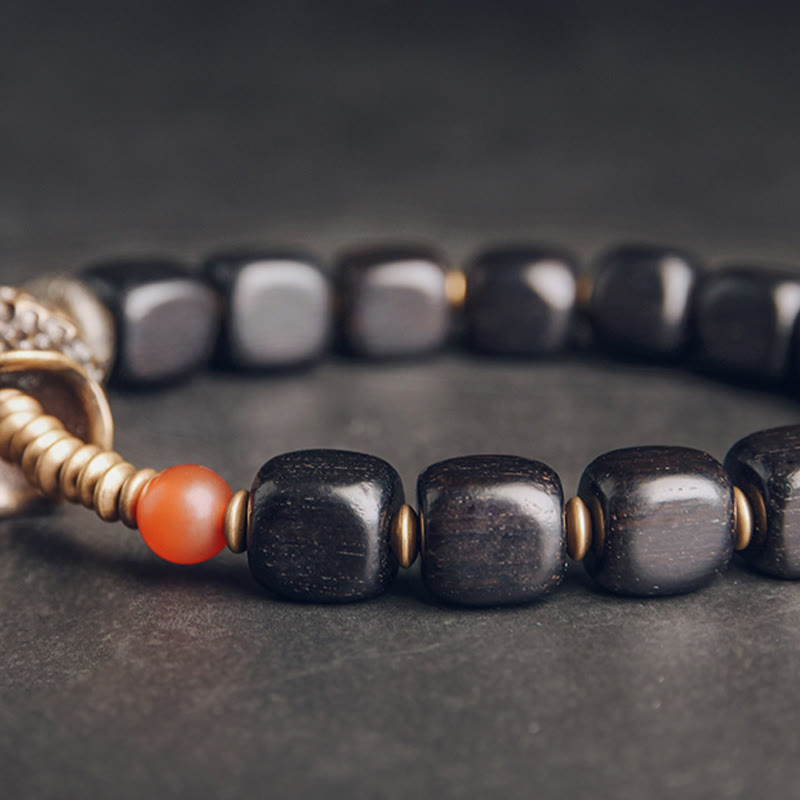 Nimara Ritual Ebony Wood Copper Brass Red Agate Peace Bracelet
