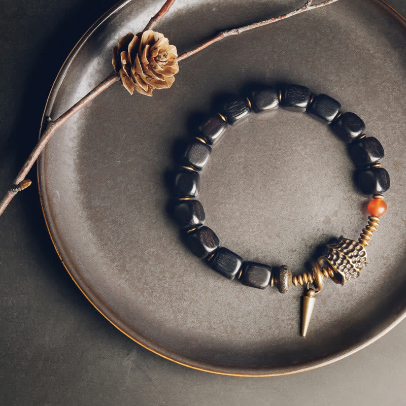 Nimara Ritual Ebony Wood Copper Brass Red Agate Peace Bracelet
