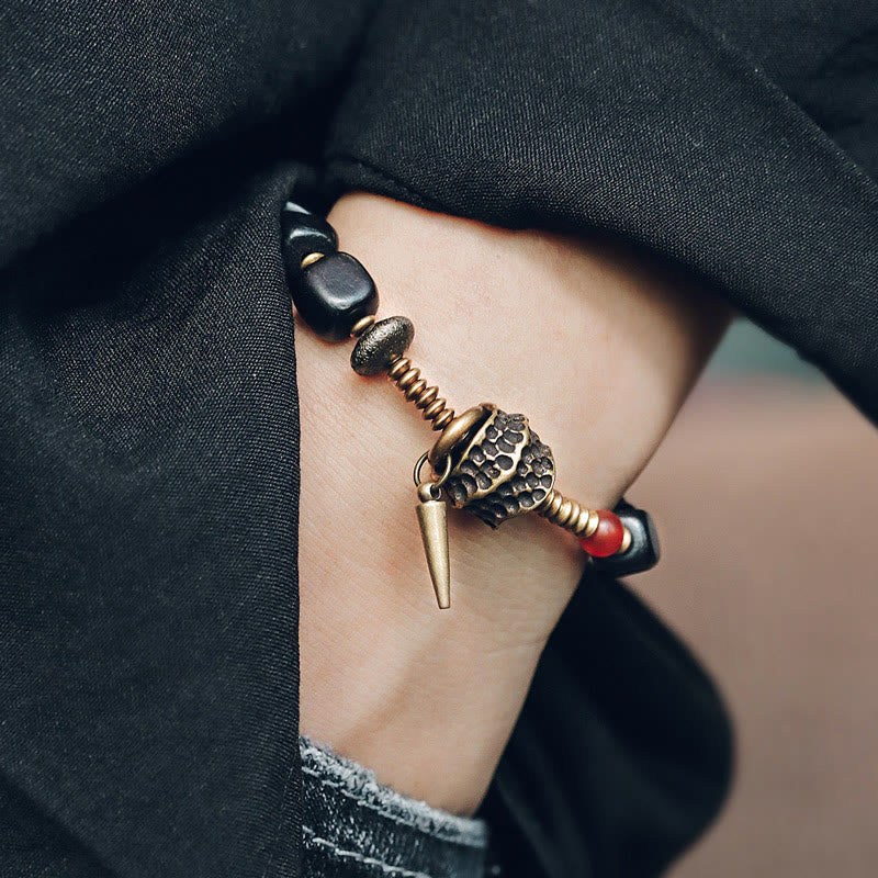 Nimara Ritual Ebony Wood Copper Brass Red Agate Peace Bracelet