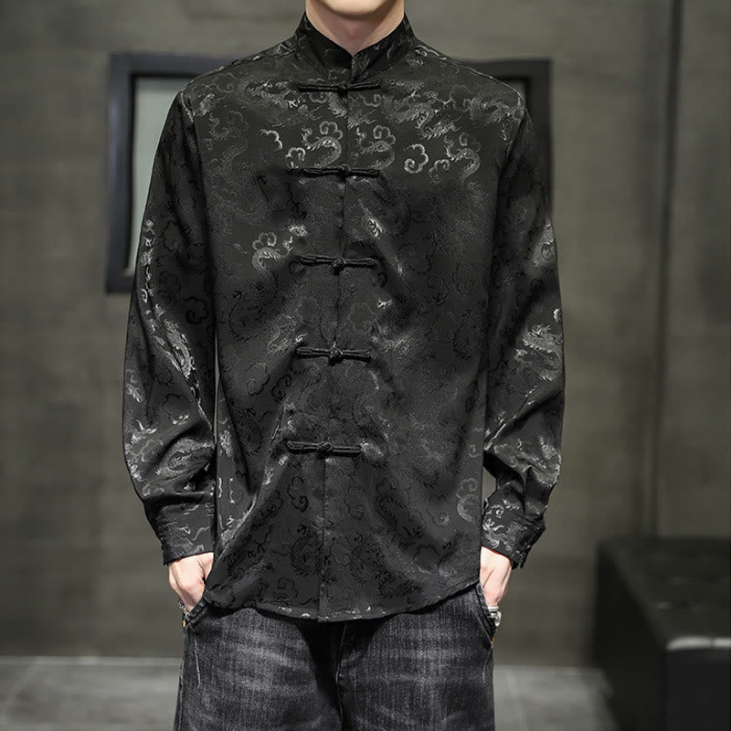 Nimara Ritual Casual Dragon Pattern Frog-button Tang Suit Linen Men's Jacket Shirt
