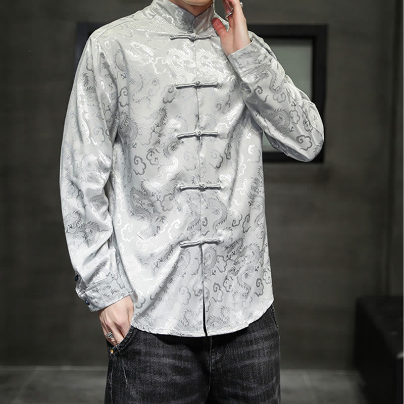 Nimara Ritual Casual Dragon Pattern Frog-button Tang Suit Linen Men's Jacket Shirt
