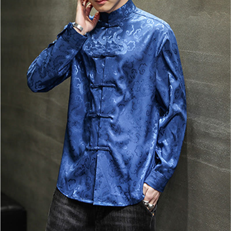 Nimara Ritual Casual Dragon Pattern Frog-button Tang Suit Linen Men's Jacket Shirt