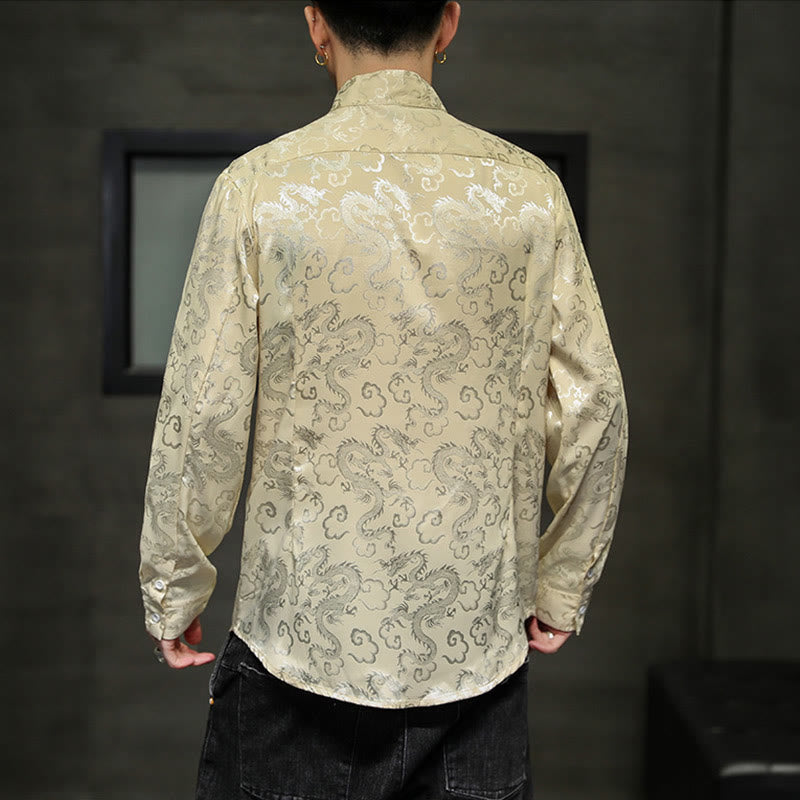 Nimara Ritual Casual Dragon Pattern Frog-button Tang Suit Linen Men's Jacket Shirt