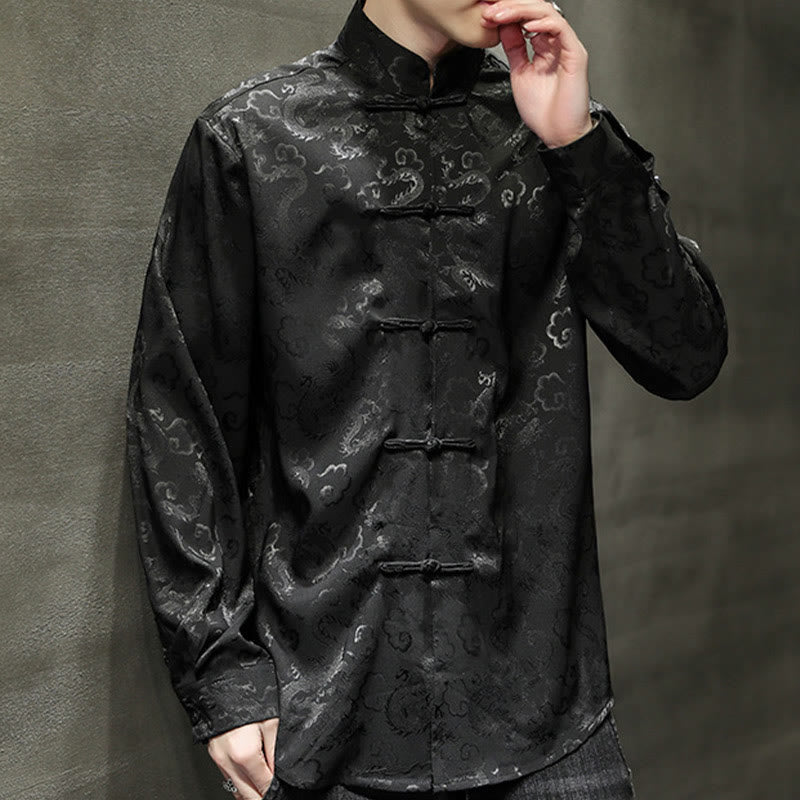 Nimara Ritual Casual Dragon Pattern Frog-button Tang Suit Linen Men's Jacket Shirt