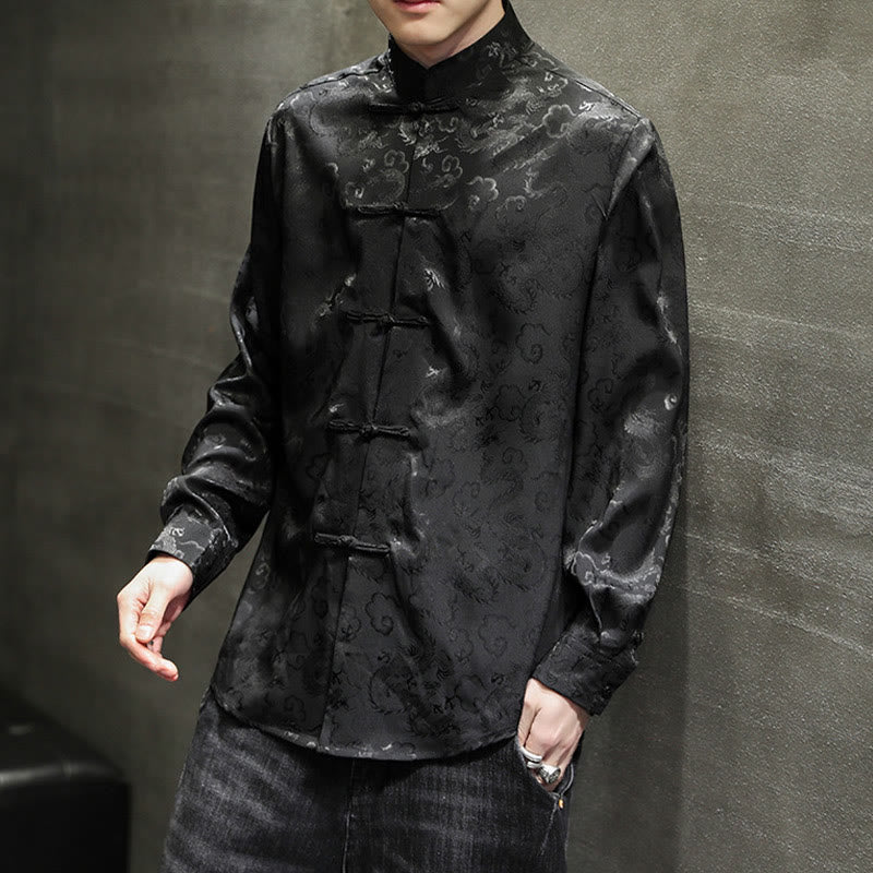 Nimara Ritual Casual Dragon Pattern Frog-button Tang Suit Linen Men's Jacket Shirt