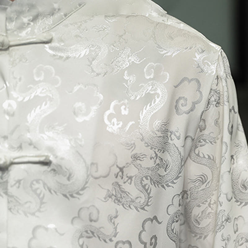 Nimara Ritual Casual Dragon Pattern Frog-button Tang Suit Linen Men's Jacket Shirt