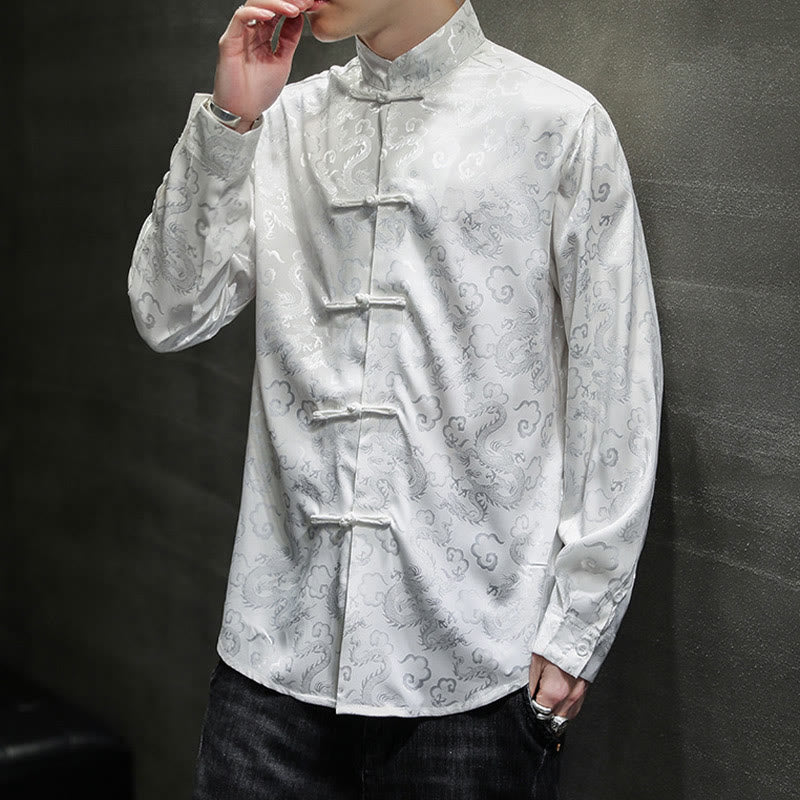 Nimara Ritual Casual Dragon Pattern Frog-button Tang Suit Linen Men's Jacket Shirt