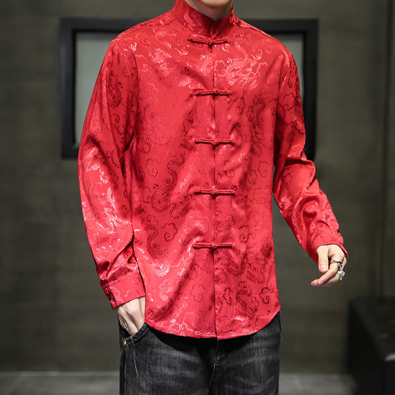 Nimara Ritual Casual Dragon Pattern Frog-button Tang Suit Linen Men's Jacket Shirt