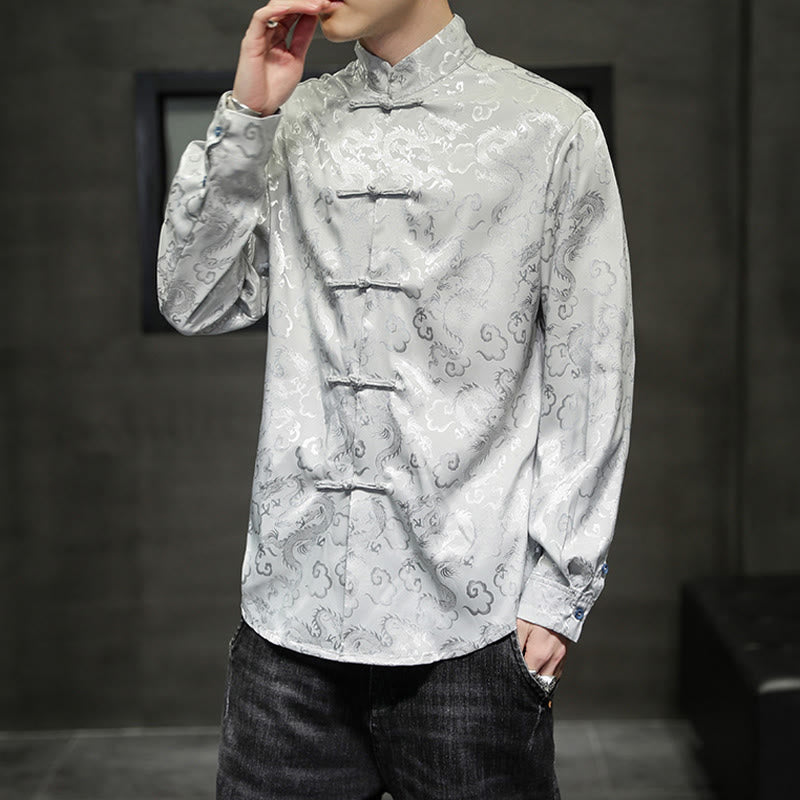 Nimara Ritual Casual Dragon Pattern Frog-button Tang Suit Linen Men's Jacket Shirt
