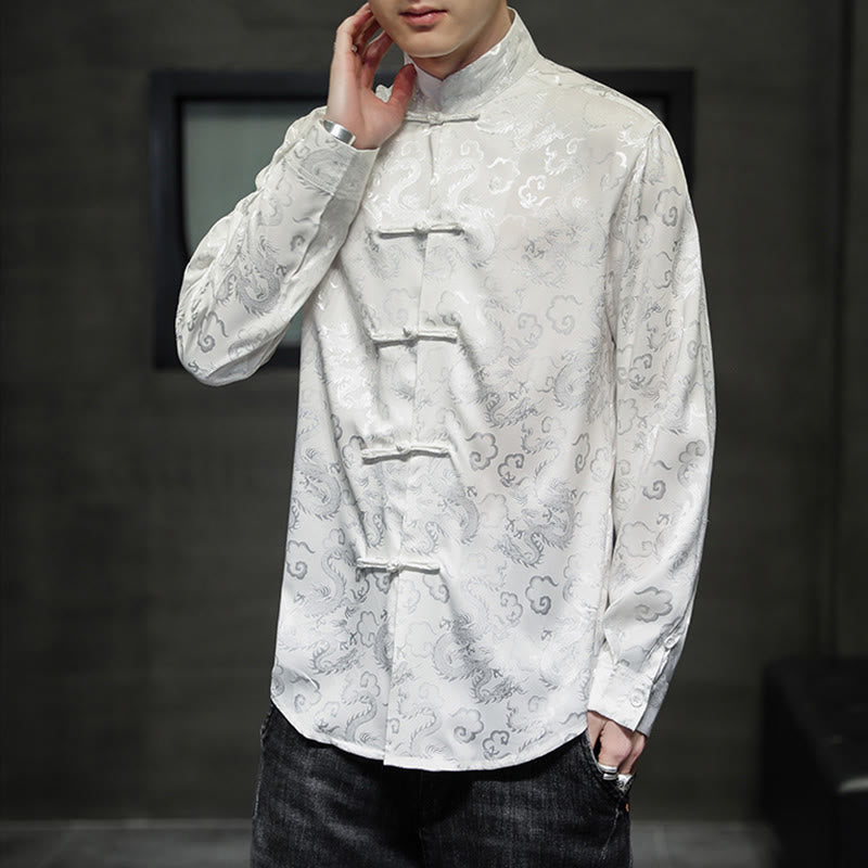 Nimara Ritual Casual Dragon Pattern Frog-button Tang Suit Linen Men's Jacket Shirt