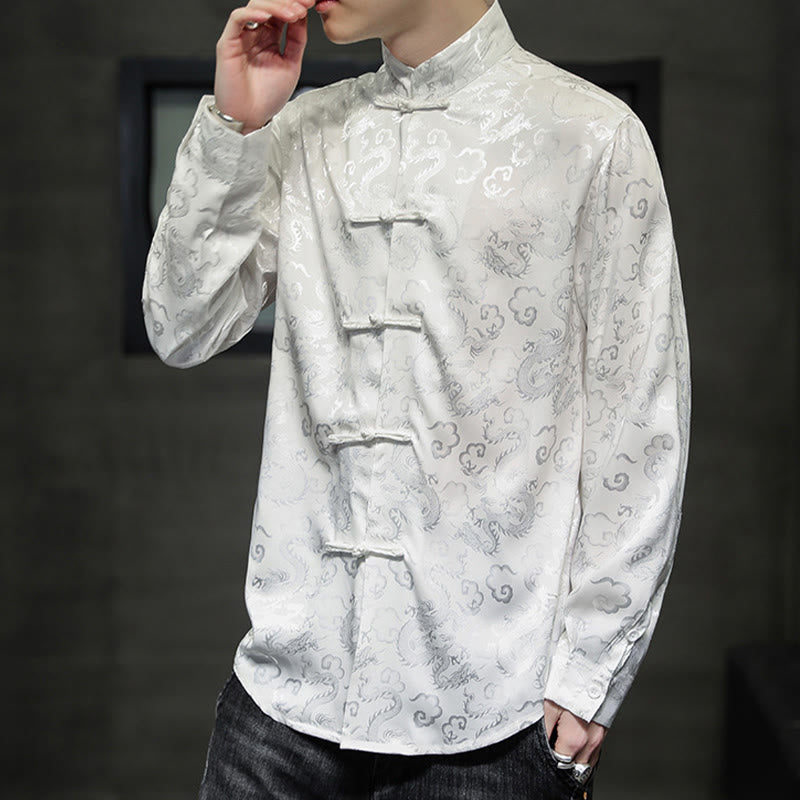 Nimara Ritual Casual Dragon Pattern Frog-button Tang Suit Linen Men's Jacket Shirt