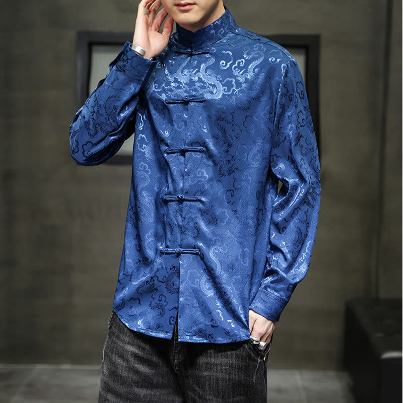 Nimara Ritual Casual Dragon Pattern Frog-button Tang Suit Linen Men's Jacket Shirt