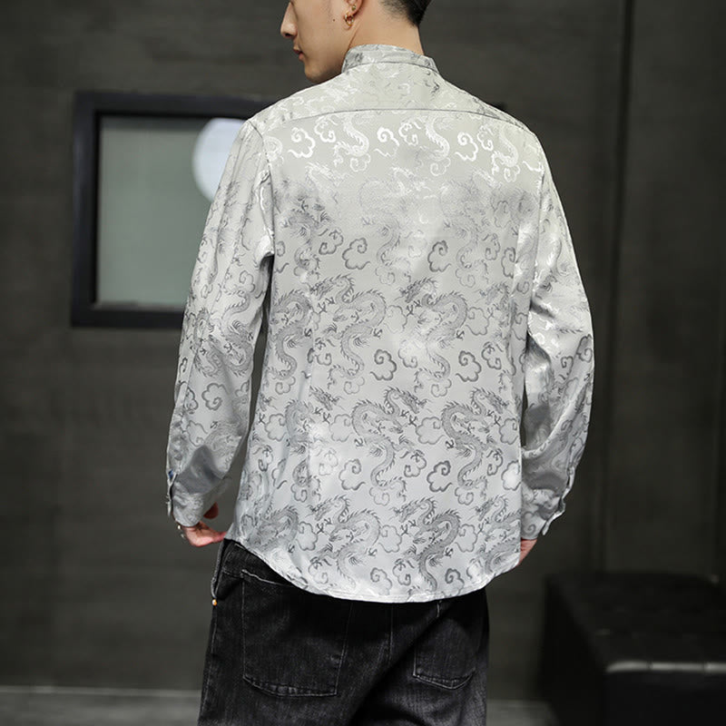 Nimara Ritual Casual Dragon Pattern Frog-button Tang Suit Linen Men's Jacket Shirt