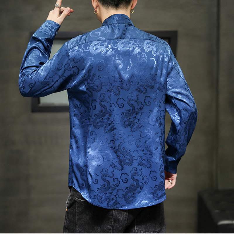 Nimara Ritual Casual Dragon Pattern Frog-button Tang Suit Linen Men's Jacket Shirt