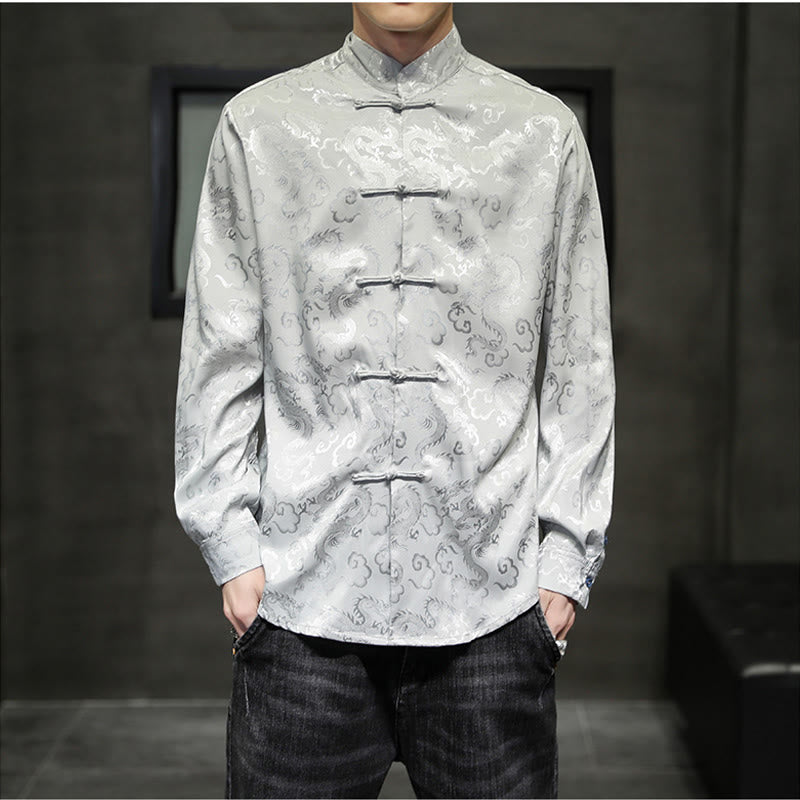 Nimara Ritual Casual Dragon Pattern Frog-button Tang Suit Linen Men's Jacket Shirt
